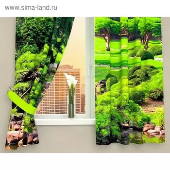 Фотошторы кухонные «Сад в Греции», размер 145 х 160 см - 2 шт., габардин