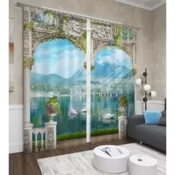 Фотошторы «Лебеди», размер145x260 см, 2 шт, блэкаут