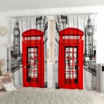 Фотошторы «Лондон, телефон», размер 150х260 см-2 шт., габардин
