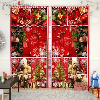 Фотошторы «Новогодний коллаж 1», размер 150х260 см, габардин