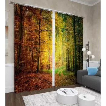 Фотошторы «Осенний лес», размер 145x260 см, 2 шт, блэкаут