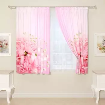 Фотошторы «Пионовая нежность», размер 145x160 см, 2 шт