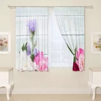 Фотошторы «Пионы и ромашка», размер 145x160 см, 2 шт