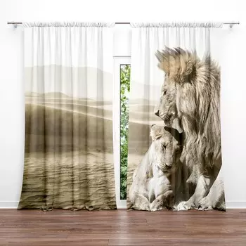 Фотошторы портьерные «Львы», размер 145x260 - 2 шт, блэкаут