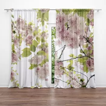 Фотошторы портьерные «Вишня в цвету», размер 145x260 - 2 шт, блэкаут