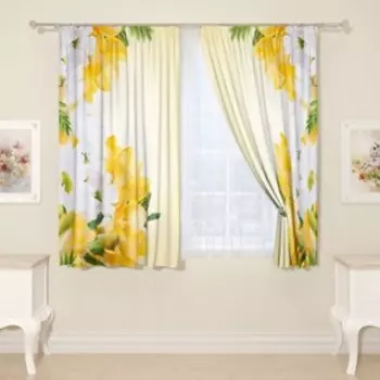 Фотошторы «Примулы и ромашки», размер 145x160 см, 2 шт