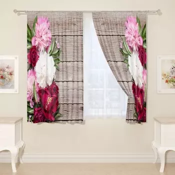 Фотошторы «Рамка из пионов», размер 145x160 см, 2 шт