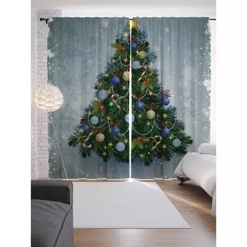 Фотошторы «Ель с цветными шариками», сатен, размер 145х265 см, 2 шт