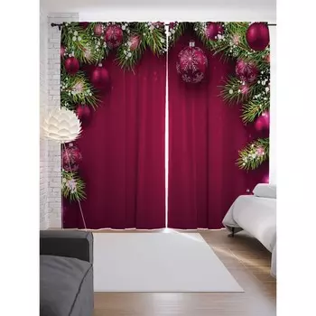 Фотошторы «Еловые игрушки», сатен, размер 145х265 см, 2 шт