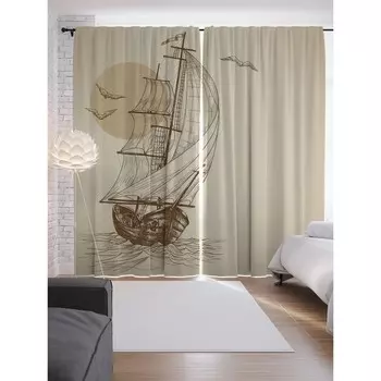 Фотошторы «Начертания корабля в море», сатен, размер 145х265 см, 2 шт