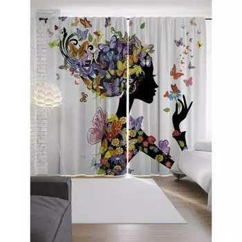Фотошторы «Цветочная девушка в бабочках», сатен, размер 145х265 см, 2 шт