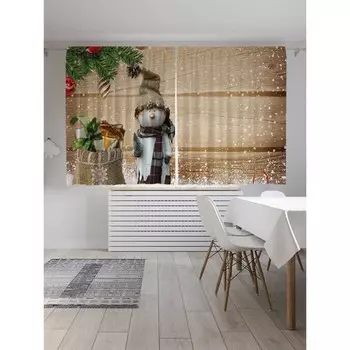 Фотошторы «Обаятельный снеговик», сатен, размер 145х180 см, 2 шт