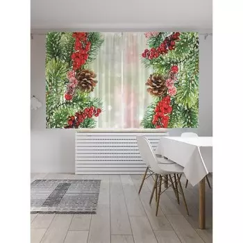 Фотошторы «Украшенные елки», сатен, размер 145х180 см, 2 шт