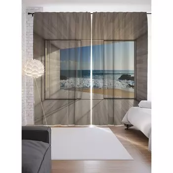 Фотошторы «Море за стеклом», сатен, размер 145х265 см, 2 шт
