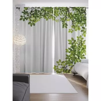 Фотошторы «Рамка из листьев», сатен, размер 145х265 см, 2 шт