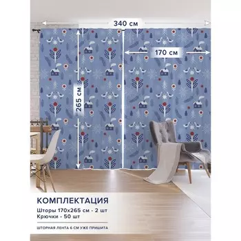 Фотошторы «Зимний вечер», оксфорд, размер 170х265 см, 2 шт