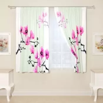 Фотошторы «Сакура в акварели», размер 145x160 см, 2 шт