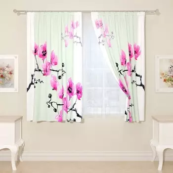 Фотошторы «Сакура в акварели», размер 145x160 см, 2 шт