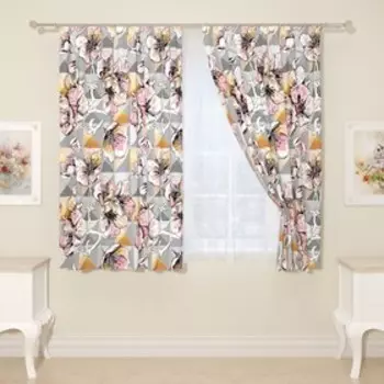 Фотошторы «Сакура в геометрии», размер 145x160 см, 2 шт