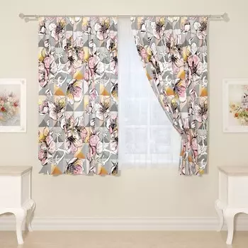 Фотошторы «Сакура в геометрии», размер 145x160 см, 2 шт