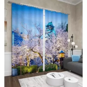 Фотошторы «Сумерки сакуры», размер 145x260 см, 2 шт, блэкаут