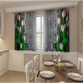 Фотошторы «Тюльпаны и жемчуг», размер 145x160 см, 2 шт