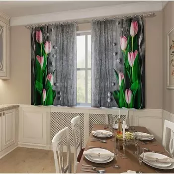 Фотошторы «Тюльпаны и жемчуг», размер 145x160 см, 2 шт