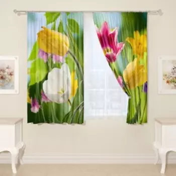 Фотошторы «Тюльпаны в росе», размер 145x160 см, 2 шт