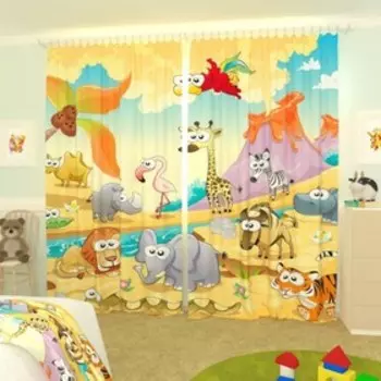 Фотошторы «Весёлые зверьки», размер 150х260 см-2 шт., габардин