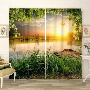 Фотошторы «Восход в деревне», размер 150 × 260 см, димаут