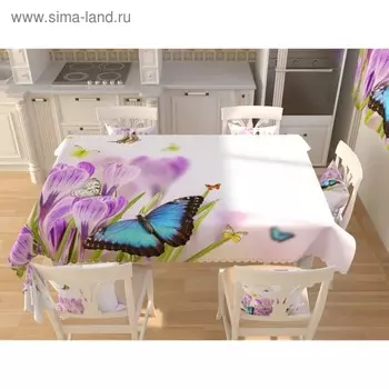 Фотоскатерть «Бабочки на ранних тюльпанах», размер 145 145 см, габардин