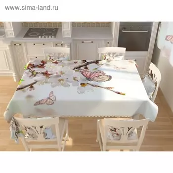 Фотоскатерть «Бабочки на вишне», размер 145 200 см, габардин