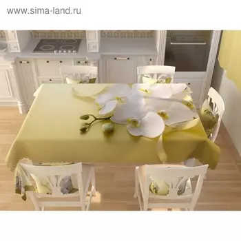 Фотоскатерть «Белая орхидея на желтом», размер 145 200 см, габардин