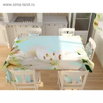 Фотоскатерть «Белые лилии на голубой глади», размер 145 200 см, габардин