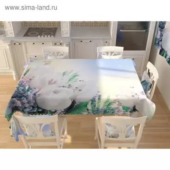 Фотоскатерть «Белые тюльпаны с мимозой», размер 145 145 см, габардин