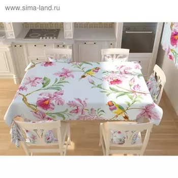 Фотоскатерть «Цветы с птичками 2», размер 145 145 см, габардин