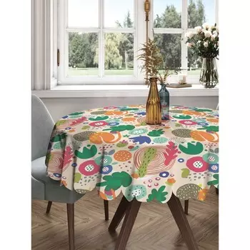 Скатерть на стол «Абстракция из цветов и растений», круглая, сатен, d = 150 см