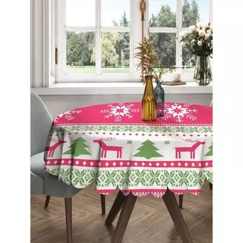 Скатерть на стол «Олени в снежинках», круглая, сатен, d = 150 см