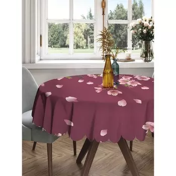 Скатерть на стол «Цветки сакуры», круглая, сатен, d = 150 см