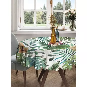 Скатерть на стол «Зеленый папортник», круглая, сатен, d = 150 см