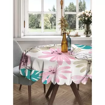 Скатерть на стол «Фламинго в цветах», круглая, сатен, d = 150 см