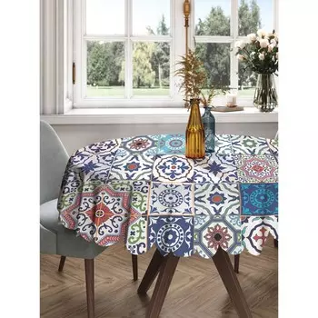 Скатерть на стол «Цветочные вибрации», круглая, сатен, d = 150 см