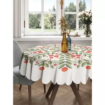 Скатерть на стол «Снежинка из веток смородины», круглая, сатен, d = 150 см