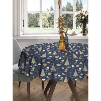 Скатерть на стол «Новогодний паттерн», круглая, сатен, d = 150 см