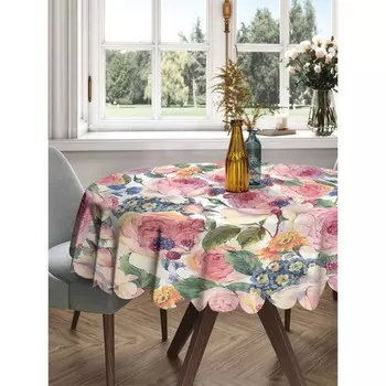 Скатерть на стол «Розы акварелью», круглая, сатен, d = 150 см