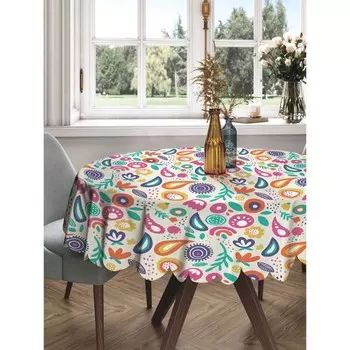 Скатерть на стол «Игра цветов», круглая, сатен, d = 150 см