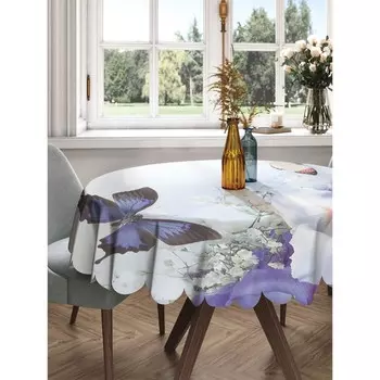 Скатерть на стол «Бабочки над водой», круглая, сатен, d = 150 см