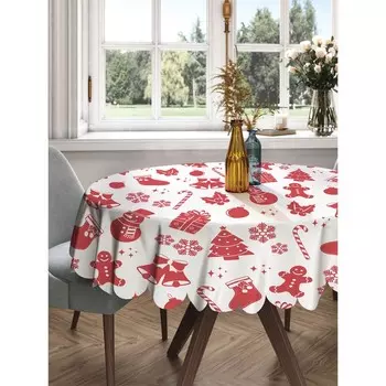 Скатерть на стол «Новогодние атрибуты», круглая, сатен, d = 150 см