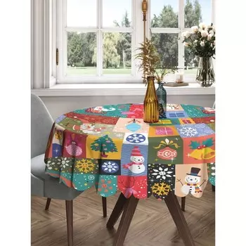 Скатерть на стол «Встречай новый год», круглая, сатен, d = 150 см