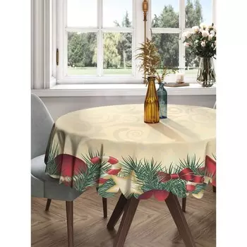 Скатерть на стол «Новогодние украшения», круглая, сатен, d = 150 см